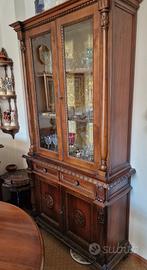 Vetrina Intarsiata Vintage Noce Massiccio 