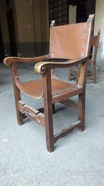 Sedia Antica Legno seduta e schienale Cuoio