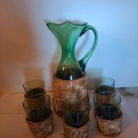 Brocca vetro verde e 5 bicchieri