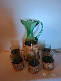 Brocca vetro verde e 5 bicchieri