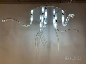 Lampada soffitto metallo/vetri tubo trasparenti
