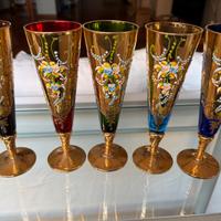Set 5 calici veneziani con oro e smalti a rilievo