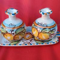 Caltagirone vera ceramica vintage set olio e aceto