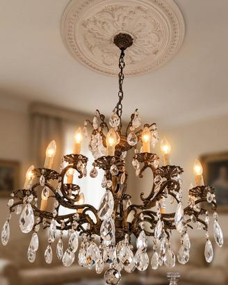 Lampadario Chandelier 15 Luci – Ottone e Cristallo