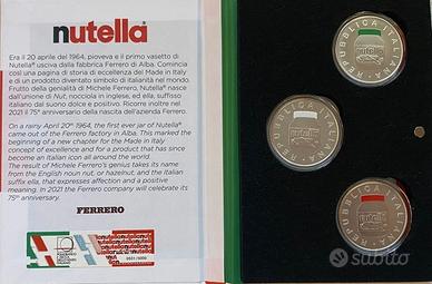 Trittico Nutella 5 euro 5x3 Ferrero moneta argento