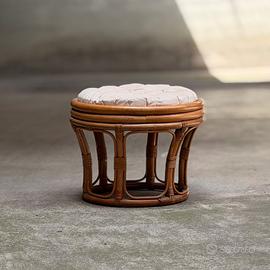 Sgabello / Pouf Vintage in Giunco e Bambù