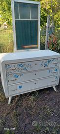 cassettiera vintage shabby con specchio e