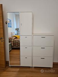 Armadio scarpiera bianco con specchio