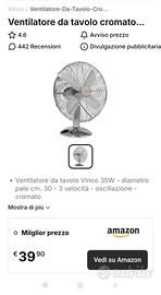 VENTILATORE DA TAVOLO 30CM potenza 35W