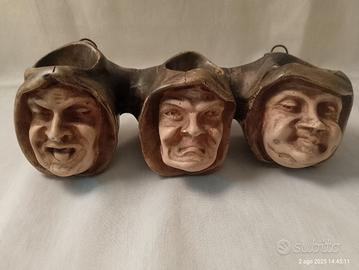 Antico Porta pipe candele 3 teste monaco XIX sec