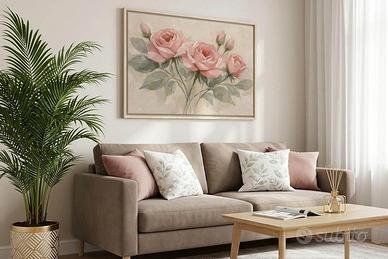 Quadro su tela 90x60 con cornice - Rose in fiore
