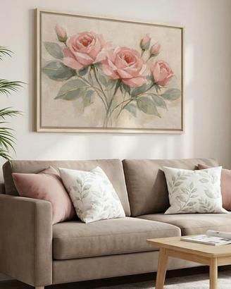 Quadro su tela 90x60 con cornice - Rose in fiore