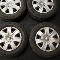 4 cerchi in ferro con gomme e copricerchi Vw polo