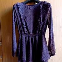 Vestito nuovo in tulle a pois viola, taglia 40