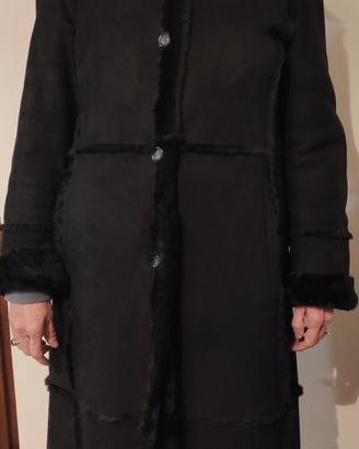 cappotto montone  nero  lungo  