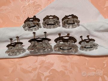 7 Pomoli Maniglie In Vetro E Ottone Anni 50