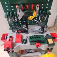 Tavolo lavoro bosch bambini con motosega e trapano