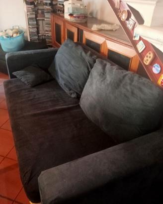 Divano nero 2 posti in Alcantara, con penisola