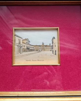 Quadro Vercelli Piazza Municipio. Lastra argento