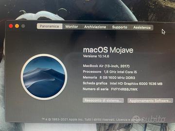 Macbook air 13 sistema operativo macOS 10.14.6