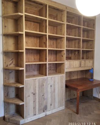 libreria in abete vecchio ante ripiani cassetti