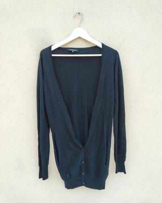 Cardigan nero in seta e cashmere