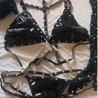 Lingerie sexy pvc con perle+ guanti glitter NUOVO