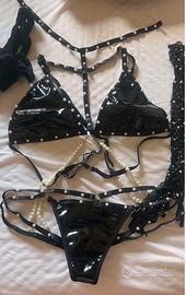 Lingerie sexy pvc con perle+ guanti glitter NUOVO