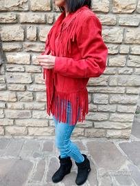 giacca donna pelle L renna frange moda