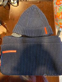 PRADA SET SCIARPA E CAPPELLO BLU LANA