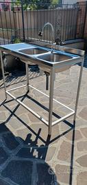 Lavandino acciaio inox due buche