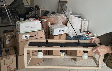 Lampadario in legno 3 lampadine design moderno