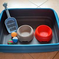 Lettiera, paletta, ciotole e palline