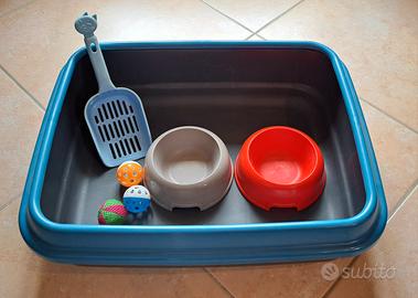 Lettiera, paletta, ciotole e palline