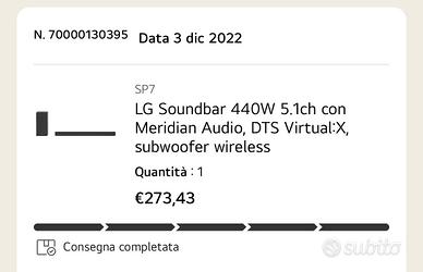Lg SOUNDBAR 440watt 5.1 con Meridian Audio