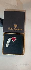 anello Argento 925 con cuore rosso NUOVO-regolabil