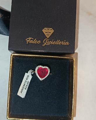 anello Argento 925 con cuore rosso NUOVO-regolabil