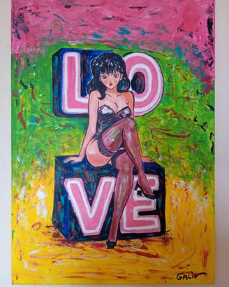 Quadro Pop Art Pin-Up Neon LOVE - Galiv