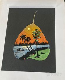 Quadro dipinto a mano su una foglia di pipal