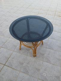 Tavolino bambù, vimini e vetro