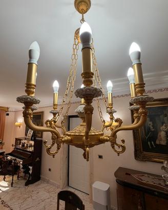 Coppia lampadari dorati