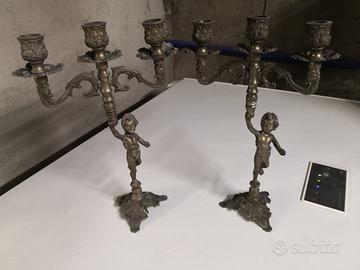 Coppia candelabri antichi vintage in bronzo/ottone