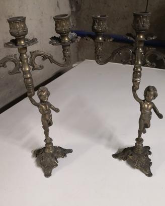 Coppia candelabri antichi vintage in bronzo/ottone