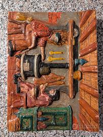 Quadro in Legno Intagliato a Mano - Scena Rustica