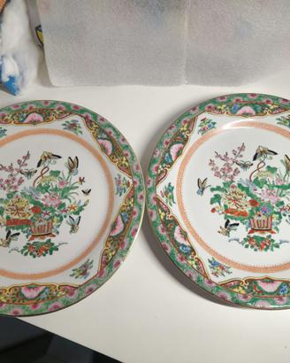 Coppia Piatti Porcellana Cinese Dipinti a mano