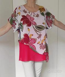 Maglia leggera floreale rosso e fantasia