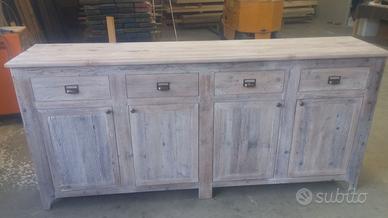 credenza in abete vecchio 4 ante 4 cassetti sbianc