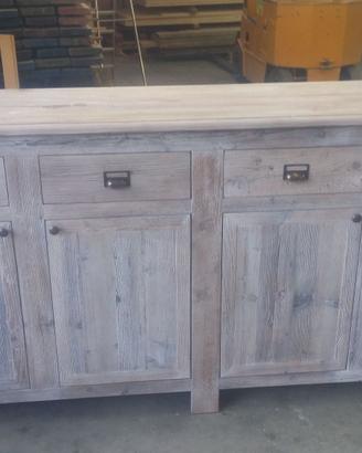 credenza in abete vecchio 4 ante 4 cassetti sbianc