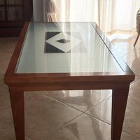 Tavolino salotto legno e vetro decorato 121cm