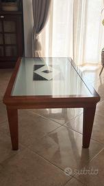 Tavolino salotto legno e vetro decorato 121cm